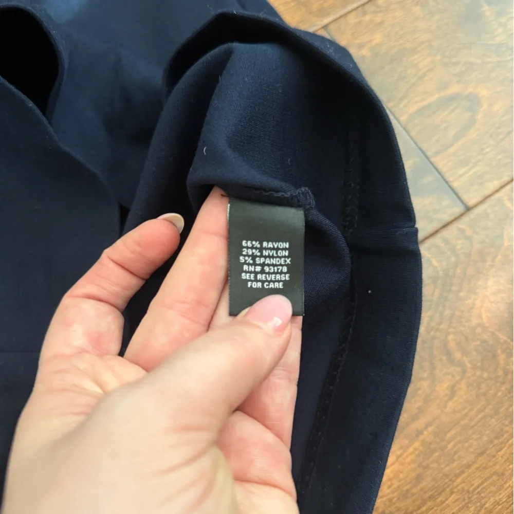 Premise Studio Navy Blue Stretch Pencil Skirt | Size 14 | Asymmetrical Drape